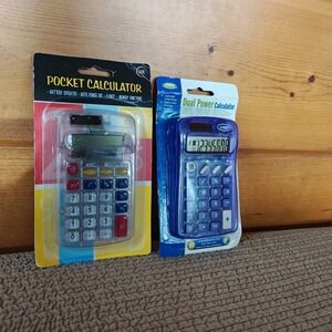 Set of 2 Dual Power Pocket Calculator Purple Clear New Sealed